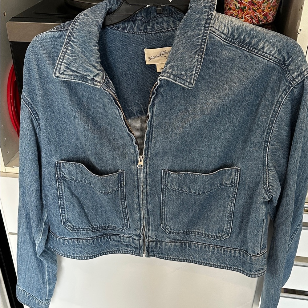 Women's Blue Denim Zip-Front Jacket boxy for target new large